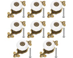SnelShoppen - Vintage GIAK Metalen Knoppen - 8 Stuks Meubelknoppen - Duurzaam Zinklegering & Keramiek - Perfect voor Kast, Lade, Keuken, Decoratie