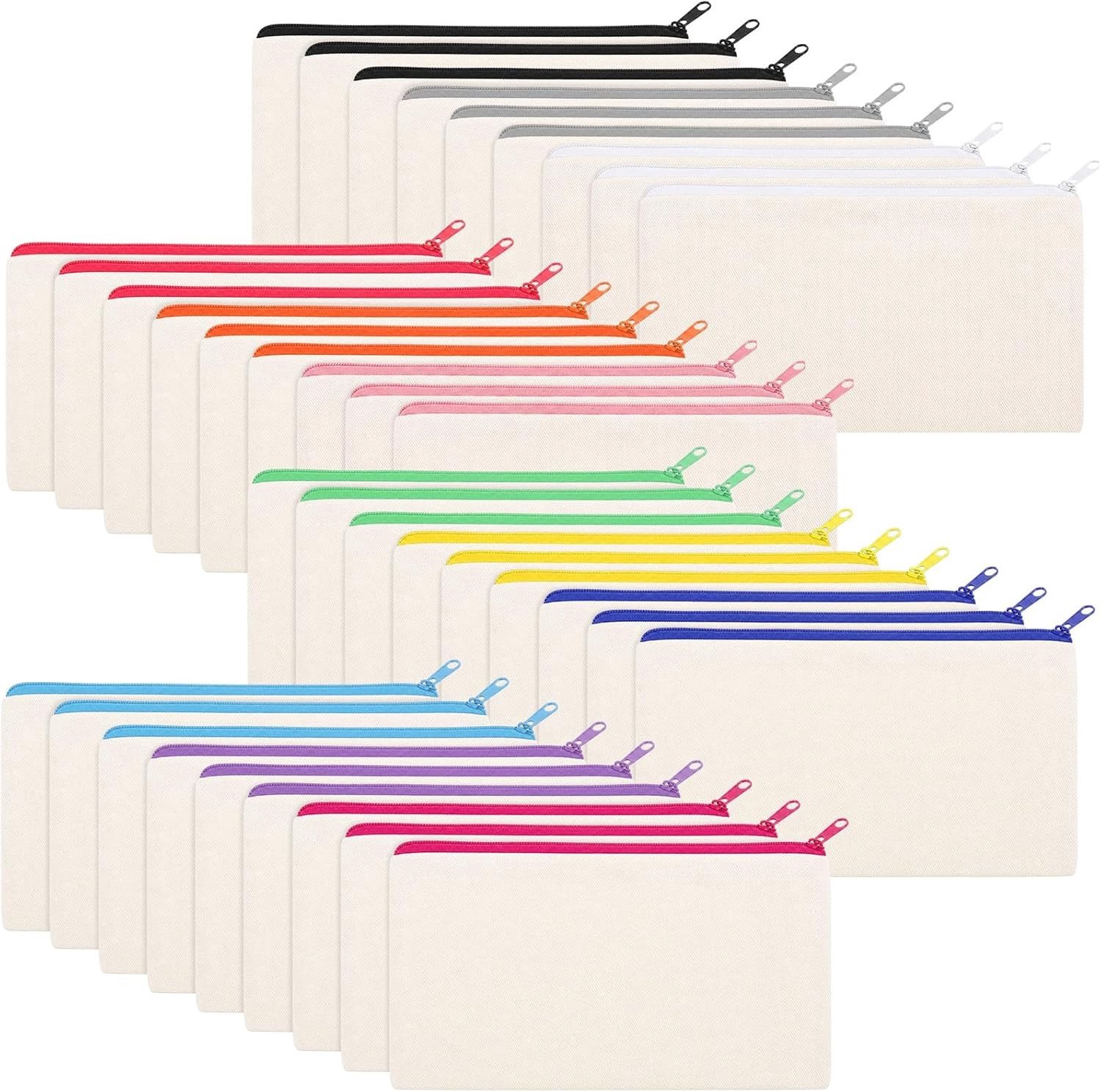 36 Stuks DIY Lege Canvas Tas met Rits - 12 Kleuren Pennen Etui, Make-up Tas en Reistas voor Cosmetica, Creatieve Projecten en Schoolbenodigdheden