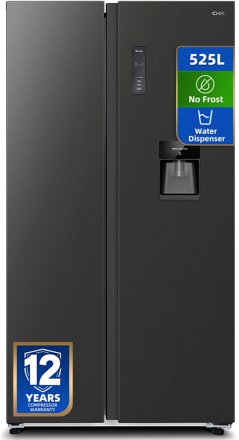 CHiQ CSS530NGDE - Amerikaanse Koelkast - 525 L - No Frost - 4 L Waterdispenser - Digitaal LED Display - Inverter Compressor - Snelvriezen tot -32℃ - 12 jaar garantie op compressor - 2026 Nieuw
