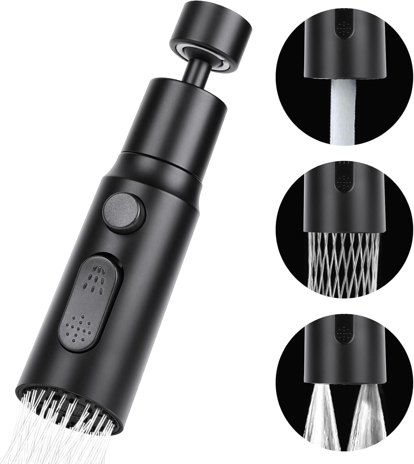 SnelShoppen - OSDUE 3 Modes Keuken/Badkamer Kraan Aerator - Multifunctionele Waterbesparende Tapfilter met 360° Rotatie, 2 Adapters (M22 en F24), Zwar