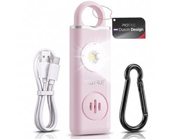 Persoonlijk Alarm Sleutelhanger 130dB - USB-C Oplaadbaar met Zaklamp - Zelfverdediging - Pepperspray - Roze Zakalarm voor Vrouwen