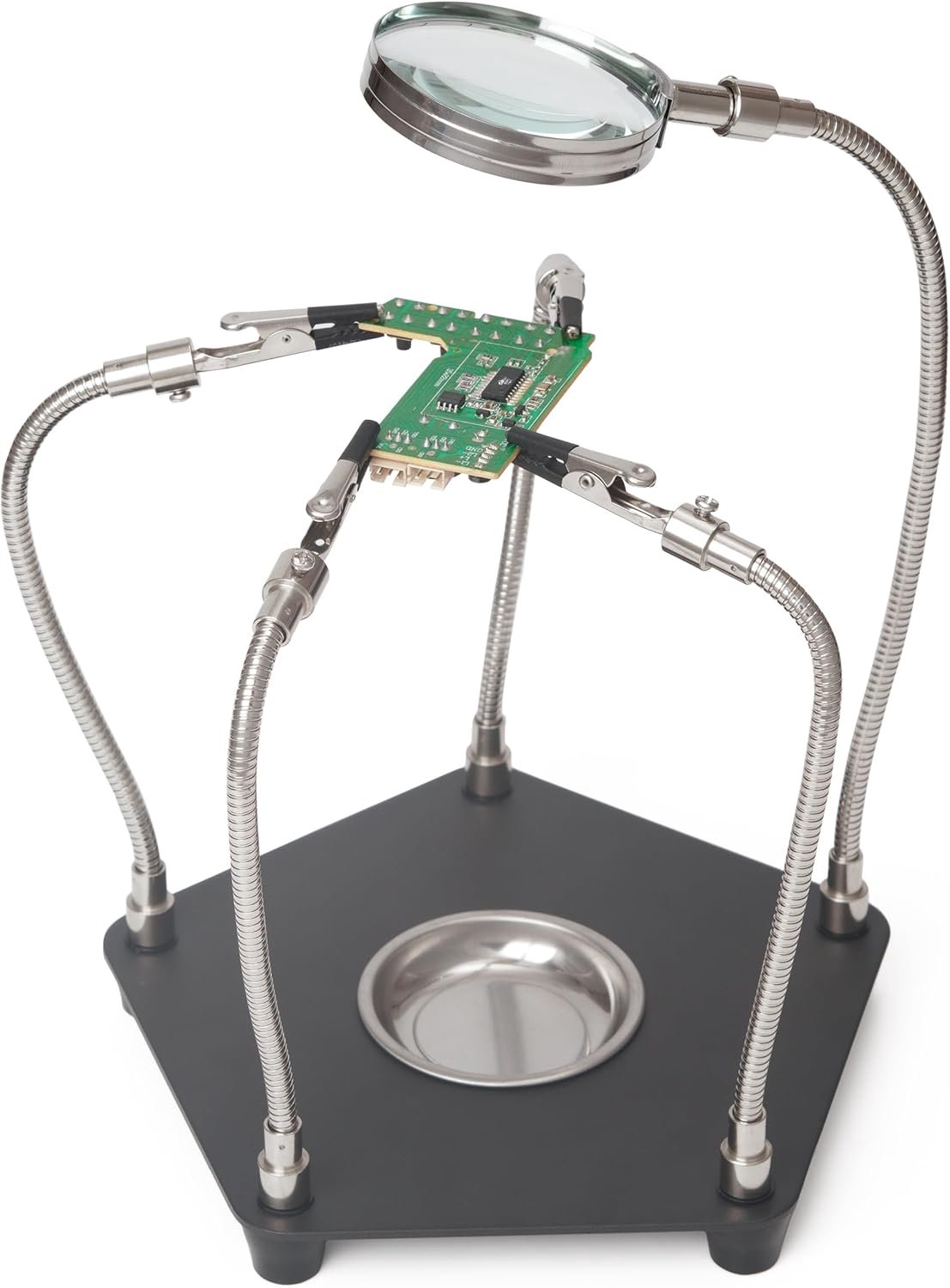 SnelShoppen - Third Hand Soldering, Circuit Board Holder met Vergrootglas, 4 Flexibele Armen, Perfect voor Solderen, Modelbouw, Hobby, Workshop, Staal