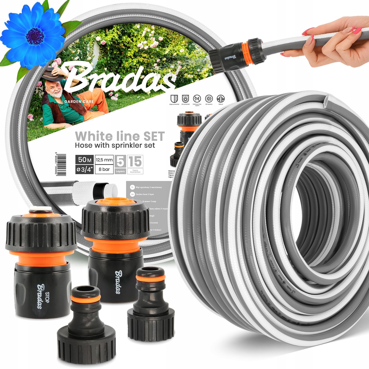 50m 3/4'' Tuinslang 5-laags Flexibel Rubber met Koppelingen