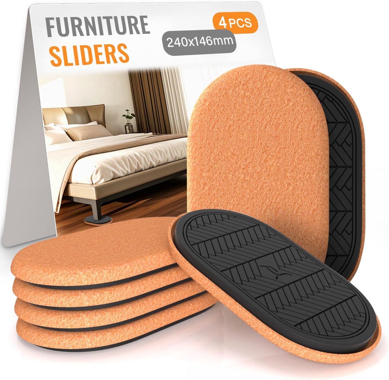 4 Pieces Oval Furniture Glides – 240 x 146mm, Felt Sliders for