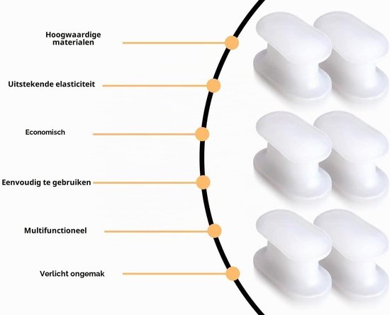 Set van 6 Teentjes Scheiders voor Hallux Valgus, Siliconen Teenkappen en Beschermers voor Voetballen — afbeelding 3