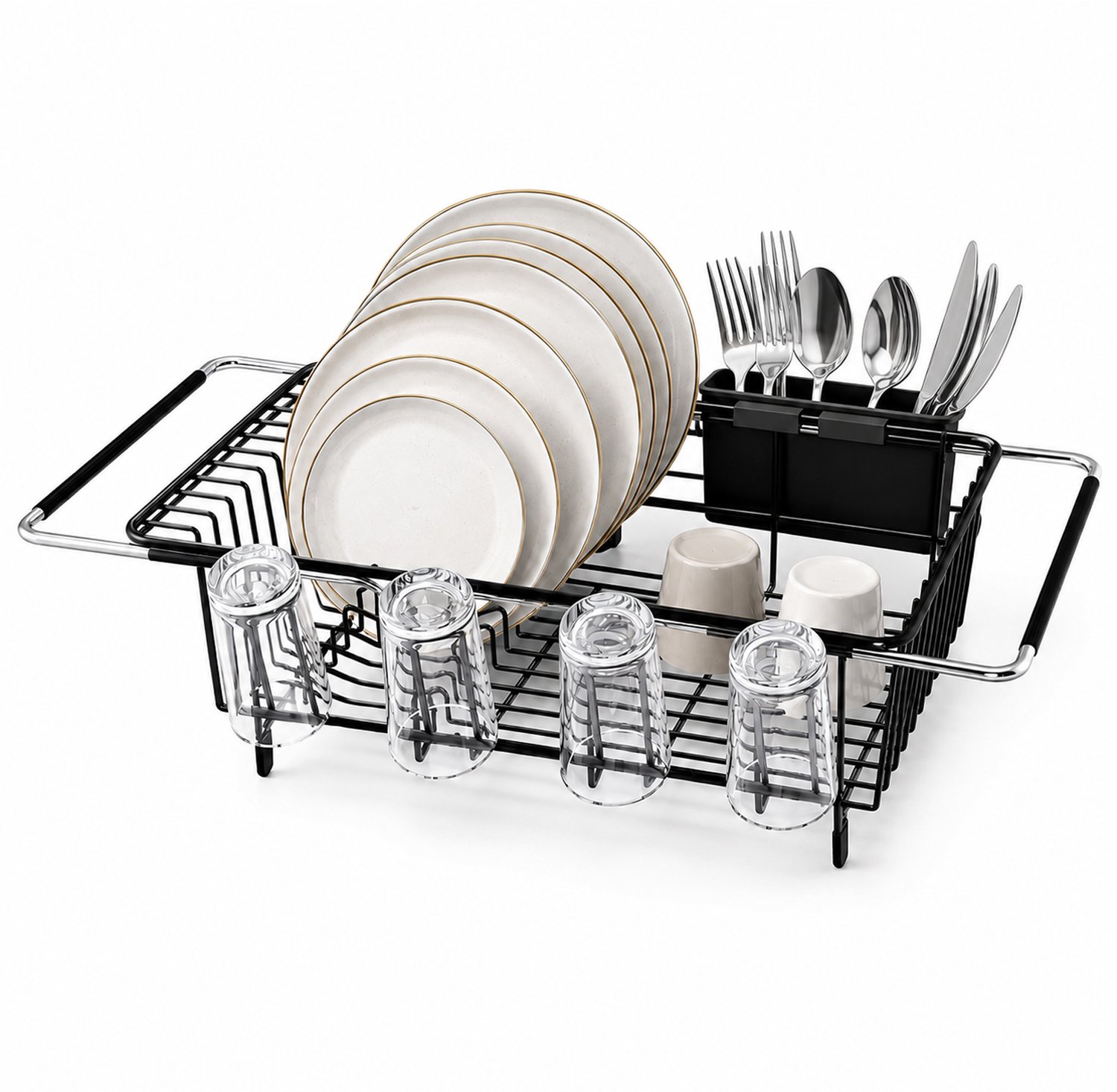 Nolad - Afdruiprek - Verstelbaar 28 × 40–60 CM - RVS - Zwart