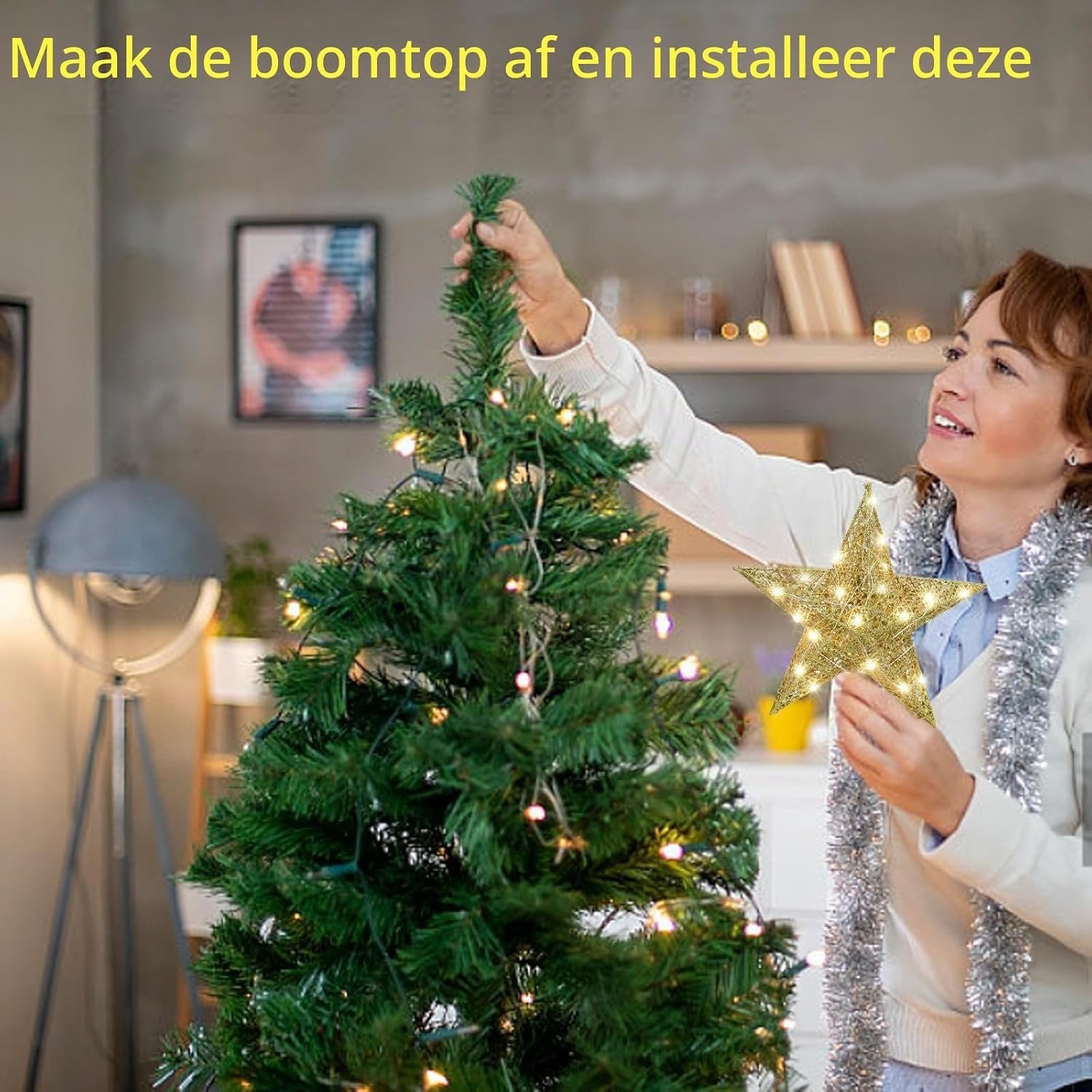 Glitterende Ster voor de Top van de Kerstboom - LED Decoratie voor Feestelijke Thuisversiering en Kerstsfeer – foto 3