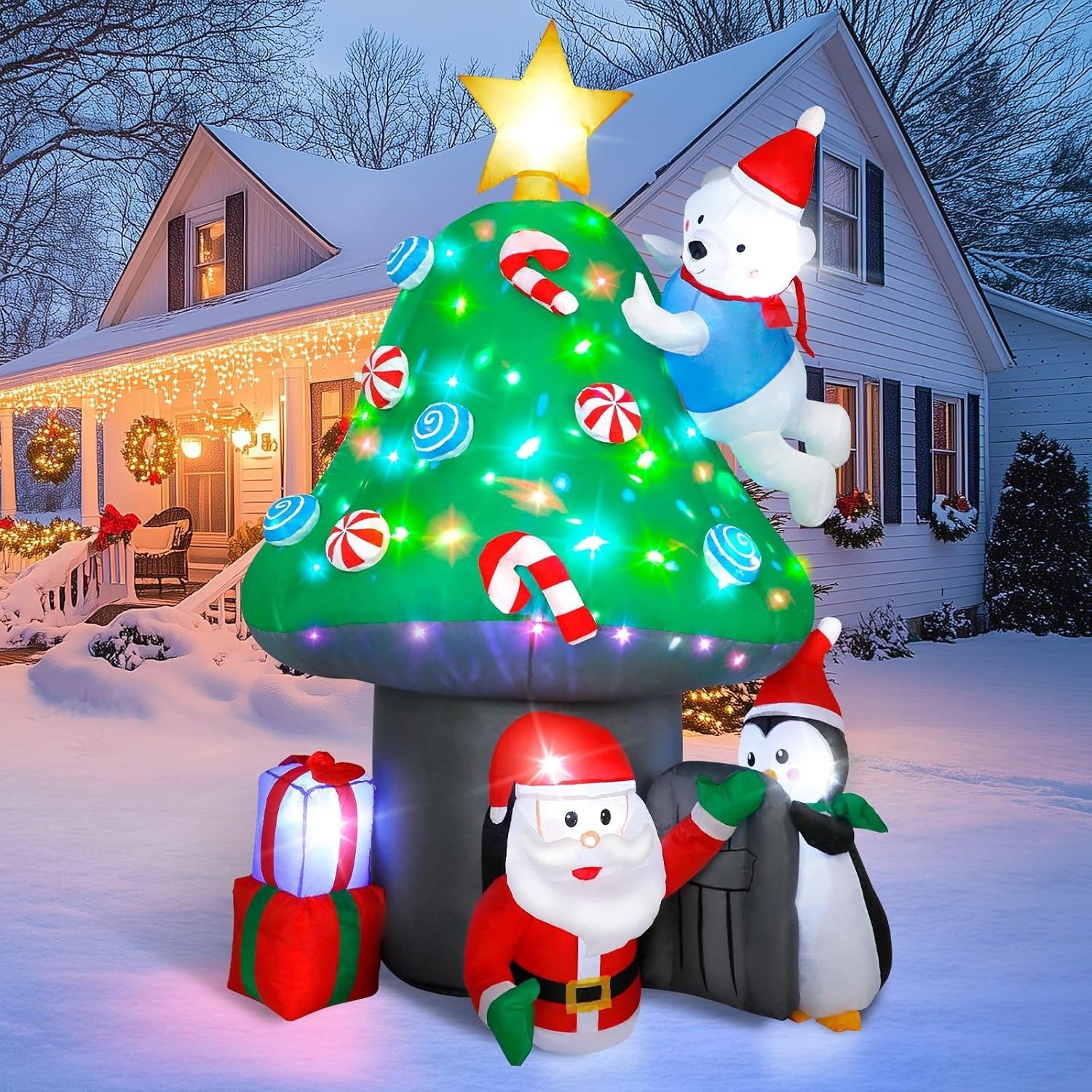 Opblaasbare Kerstdecoratie Sneeuwman van 2,1 meter met Draaibare LED Verlichting voor Buiten, Verlichte Kerstfiguur voor Tuin en Feestdagen – foto 5