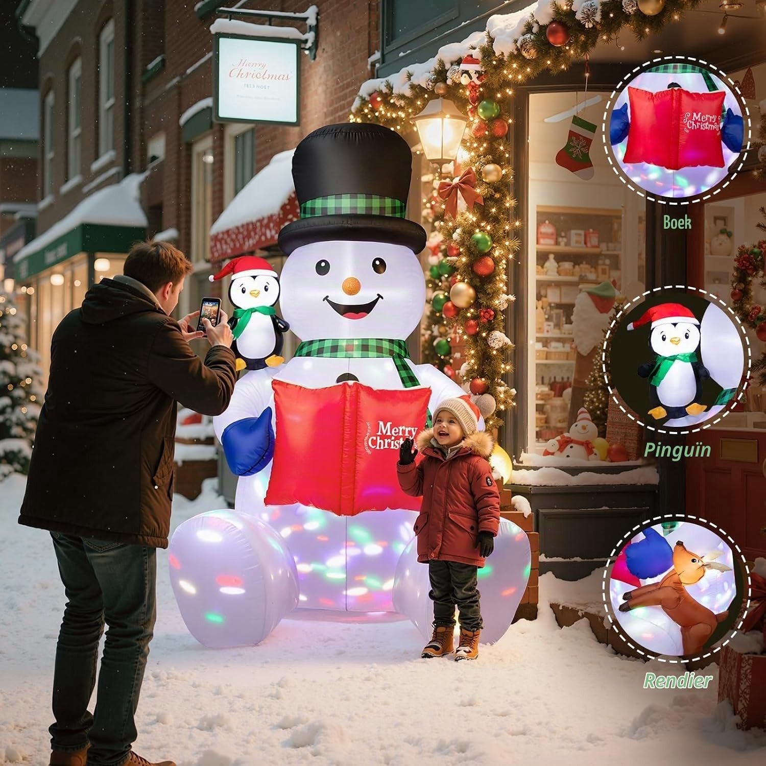 Opblaasbare Kerstdecoratie Sneeuwman van 2,1 meter met Draaibare LED Verlichting voor Buiten, Verlichte Kerstfiguur voor Tuin en Feestdagen – foto 2