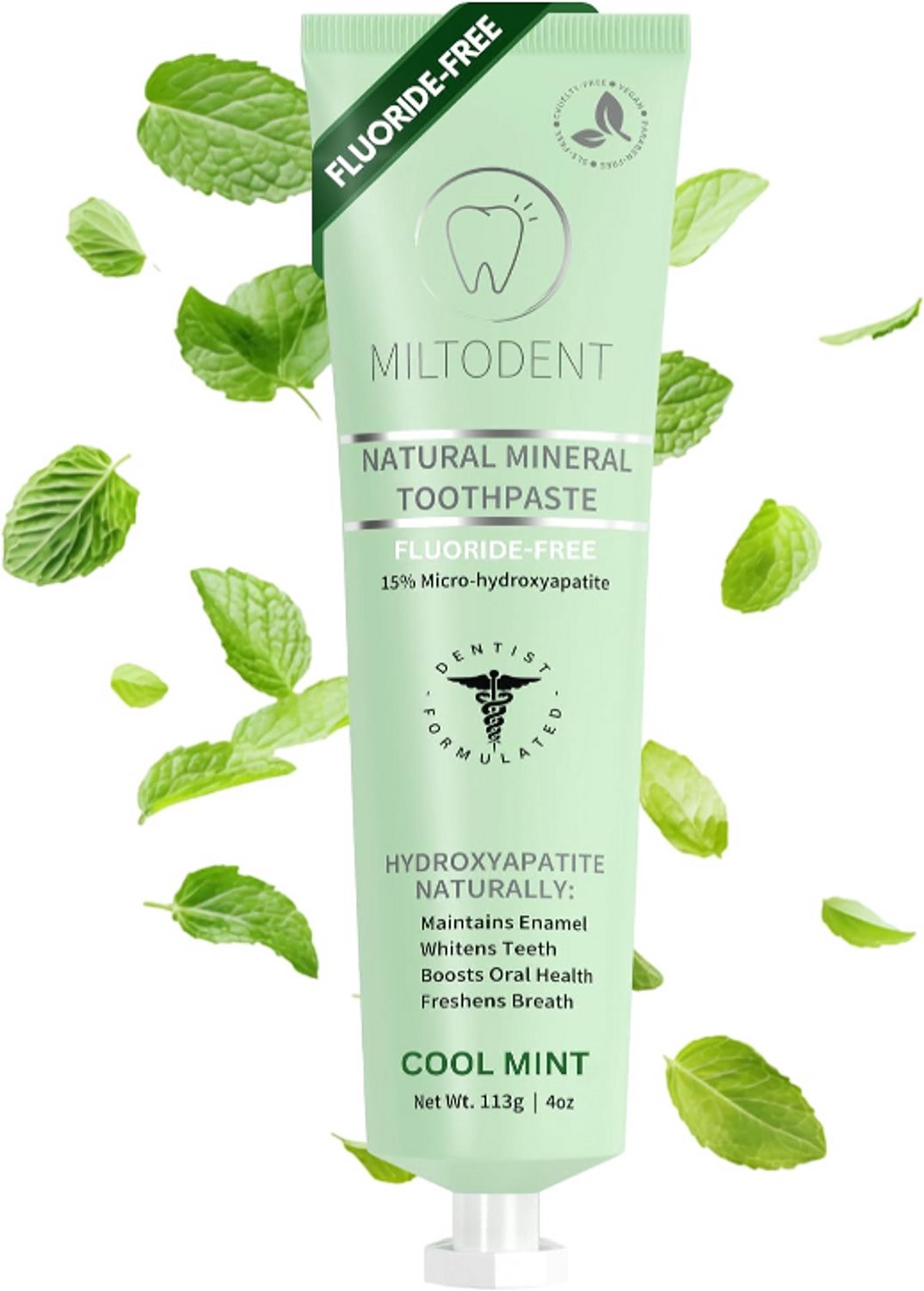 MILTODENT Hydroxyapatite Tandpasta Micro-Hydroxyapatiet – Fluoridevrij, Schuimvrij, SLS- en Parabeenvrij – 113 g