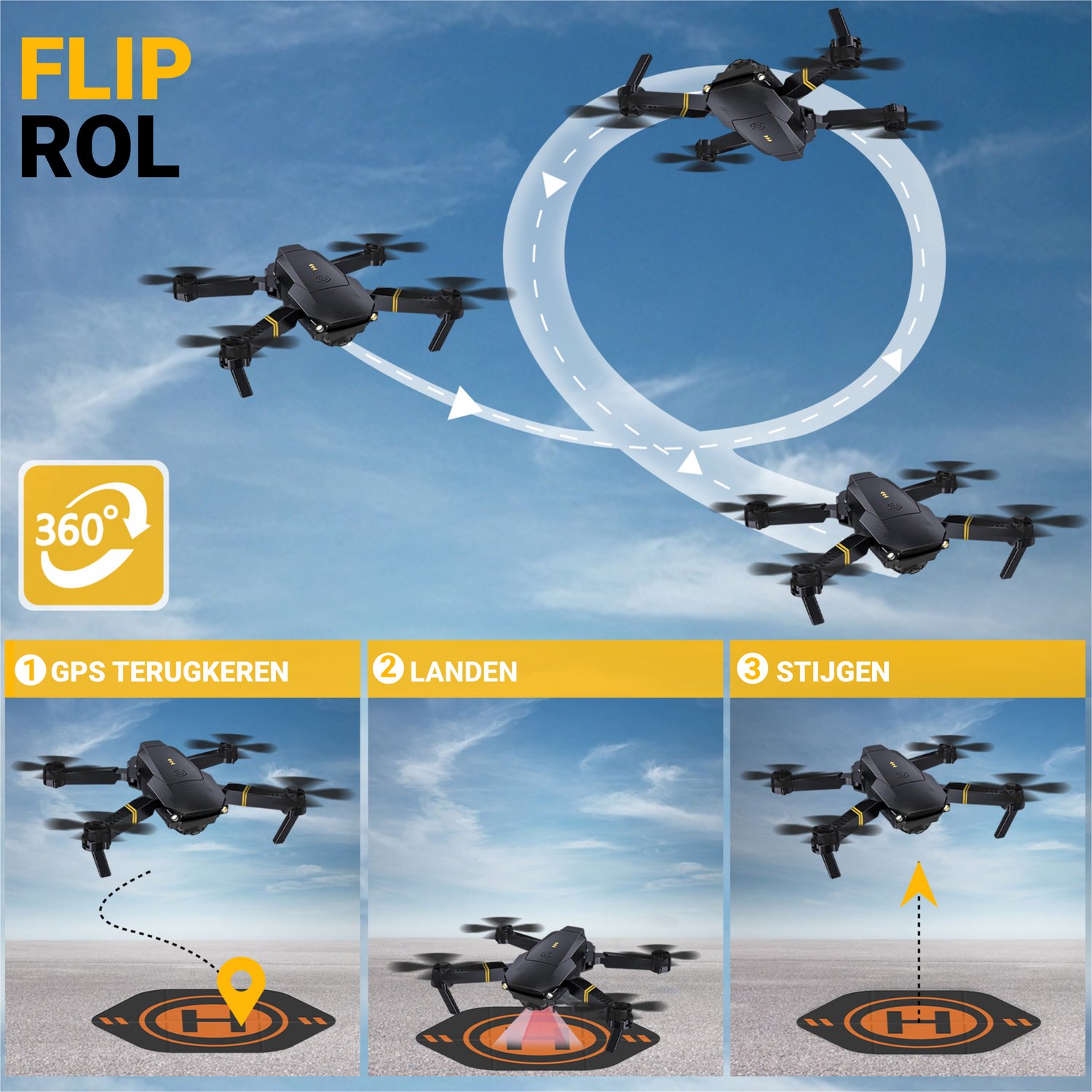 HAWX E58 Drone - Drone met 4K Camera - Mini drone - Voor Kinderen/Volwassenen - Drones - Tot 90 Minuten Vliegen - Incl. 3 Batterijen, Opbergtas, Landing Pad thumbnail 3