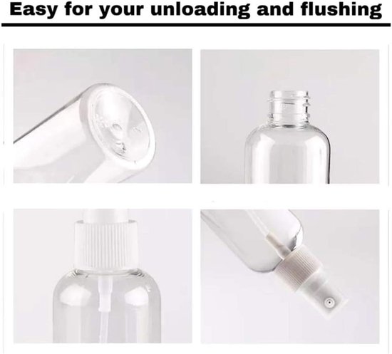 SnelShoppen - Sprayfles Set - 4 x 100 ml Transparante Plastic Sprayflessen - Fijne Mistverstuiver voor Parfum, Olie en Huidverzorging - Inclusief 2 Tr — afbeelding 3