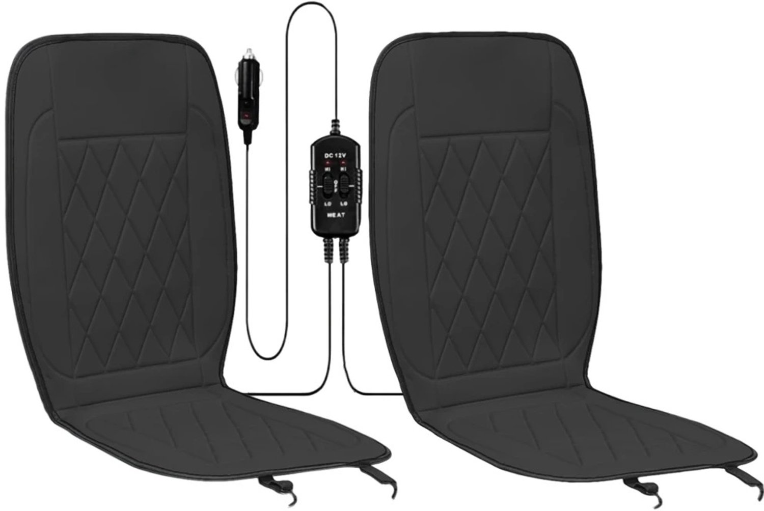 Deniva - Stoelverwarming Auto - Verwarmd Autostoelkussen - Warmtekussen - 12V - Universeel - Rug & Zitting - 2 Stuks - Zwart