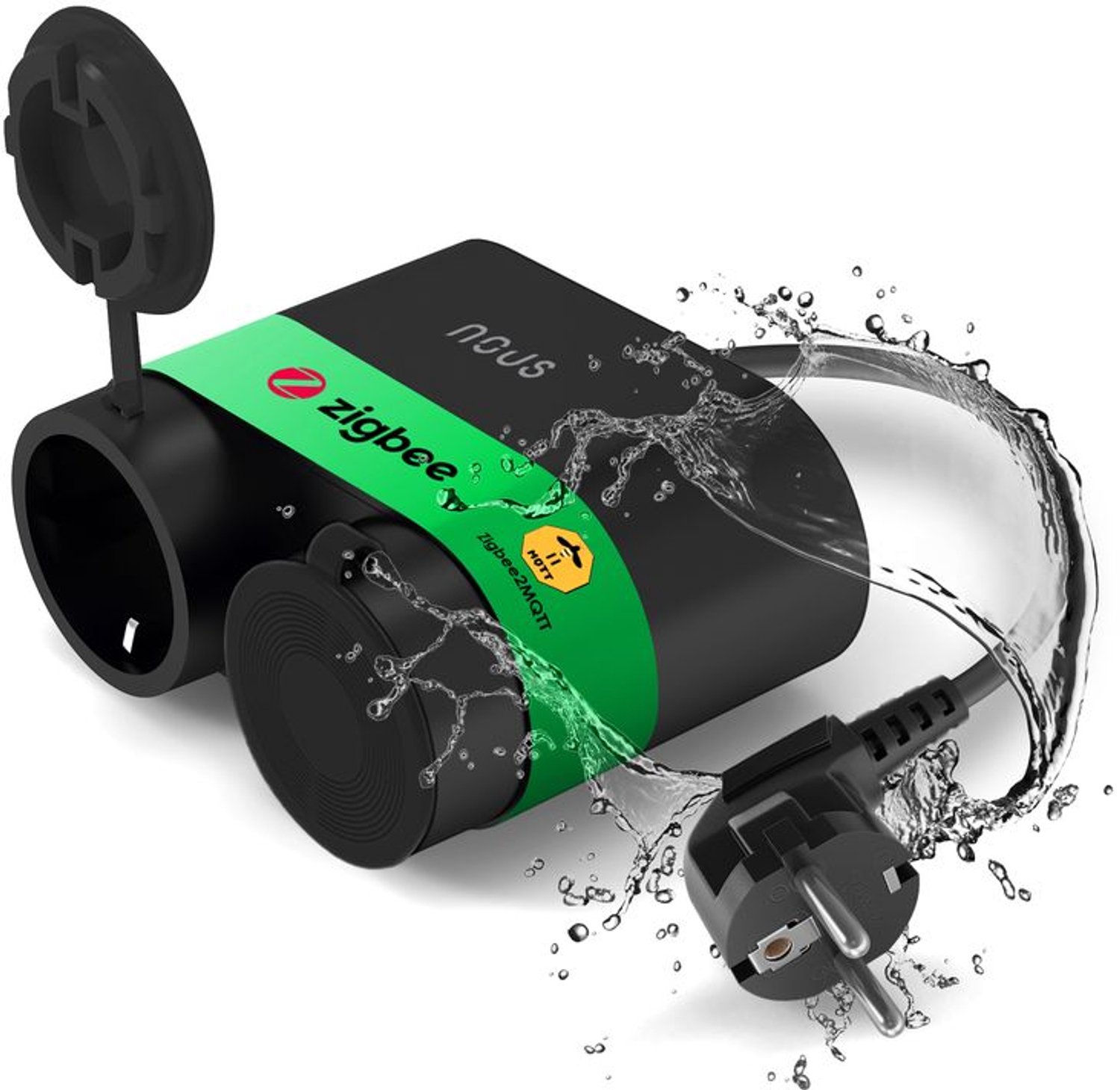 Slimme Zigbee-wandcontactdoos, dubbel, 230V AC, 16A, IP44, energiemeting, TUYA / Smart Life