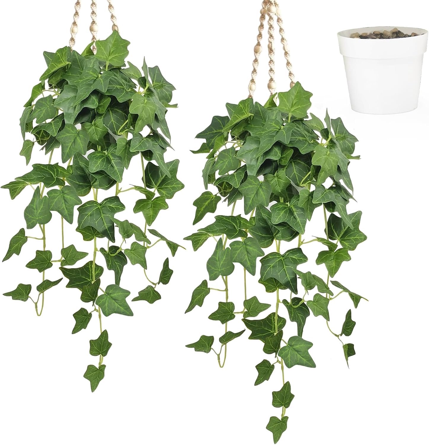 SnelShoppen - 2x Kunstplant Klimop in Pot - Hangende Kunstplanten met Steentjes - Ideaal voor Woonkamer, Balkon, Muurdecoratie - Lange 68 cm, 176 Blad
