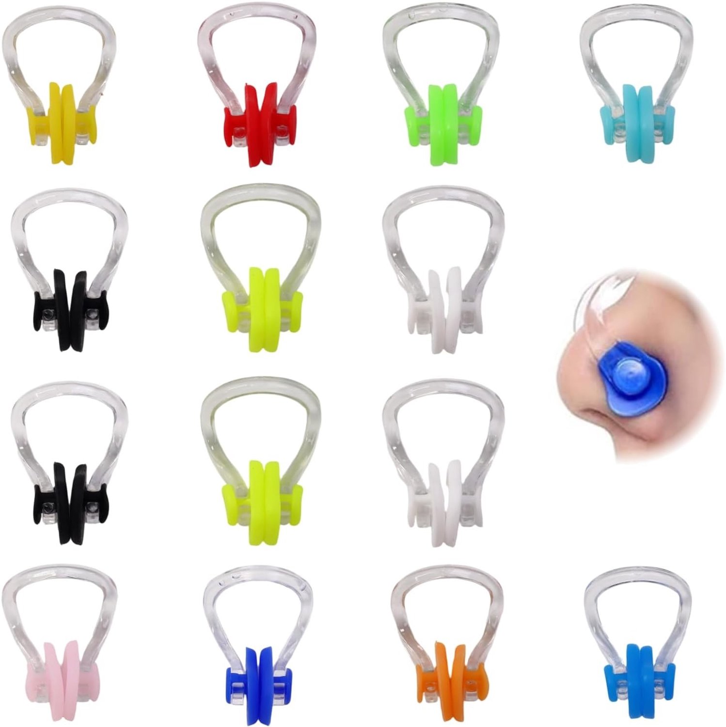 14-delige neusclip voor zwemmen voor volwassenen en kinderen - zachte silicone, ergonomisch ontwerp, comfortabel en huidvriendelijk, ideaal voor zwemmen en snorkelen