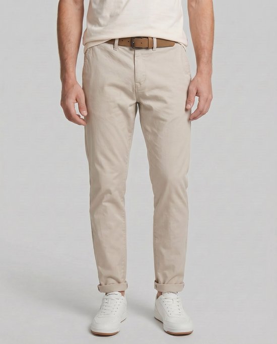 Tom Tailor Denim - Slim-fit chino met riem - Maat 29/34 - cloud grey