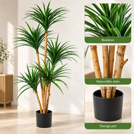Luxevo Kunstplant Dracaena 150 cm – Realistische Yucca Kunstboom – Verstelbare Bladeren