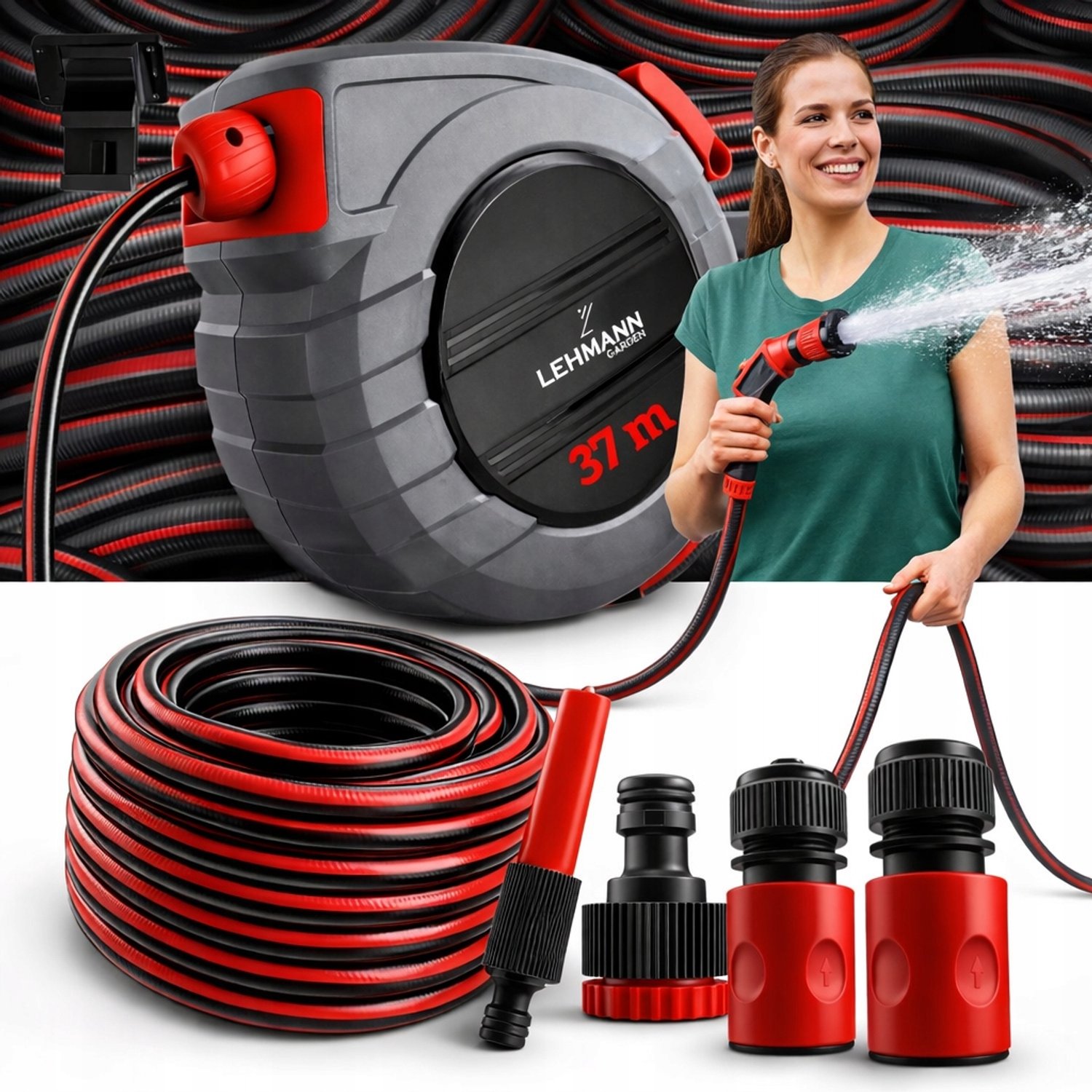 Automatische Tuinslangoprol met 37m Slang en Wandmontage