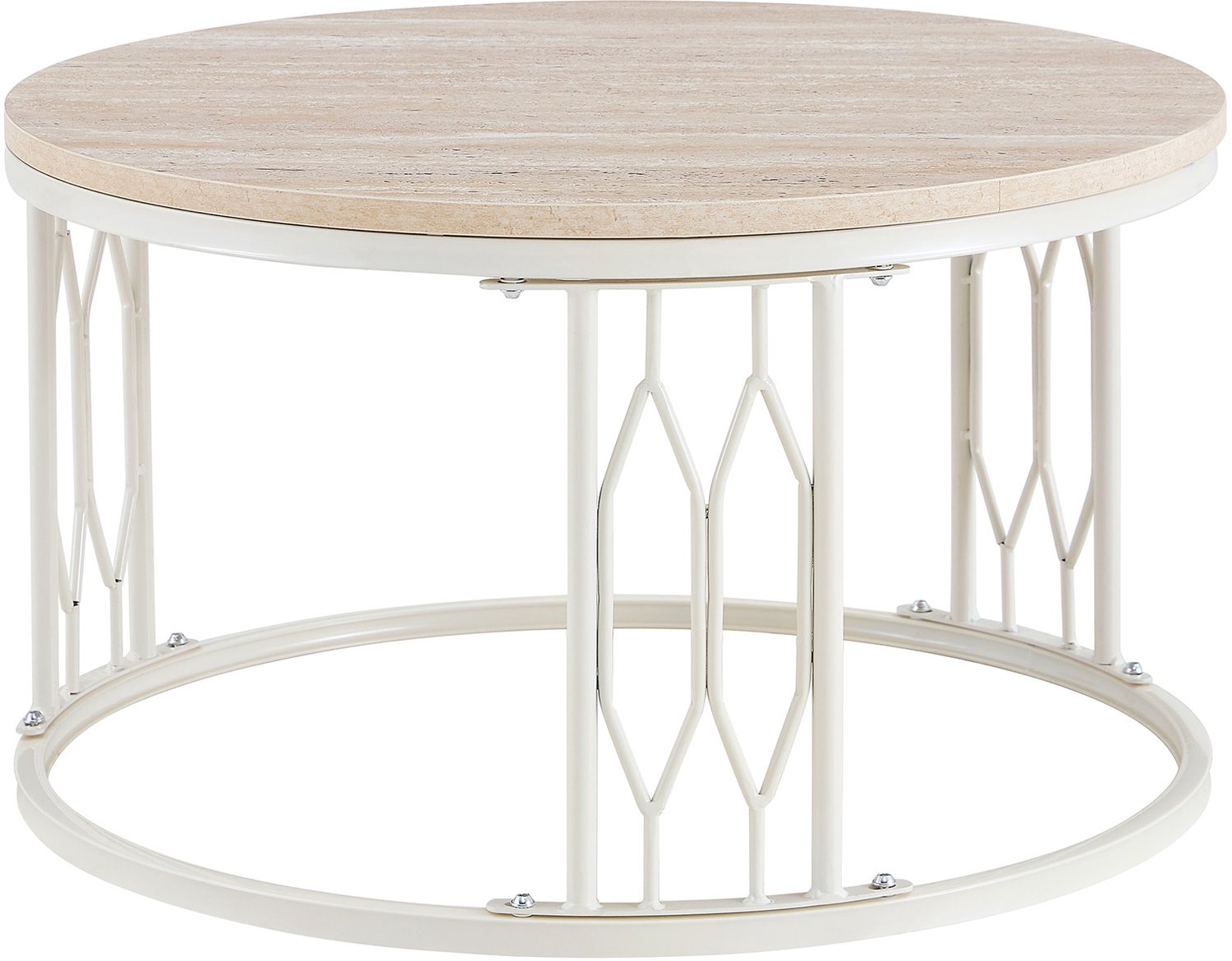 SONNENH Ronde salontafel met MDF-blad en geometrisch metalen frame - 70 x 40,5 cm - Wit