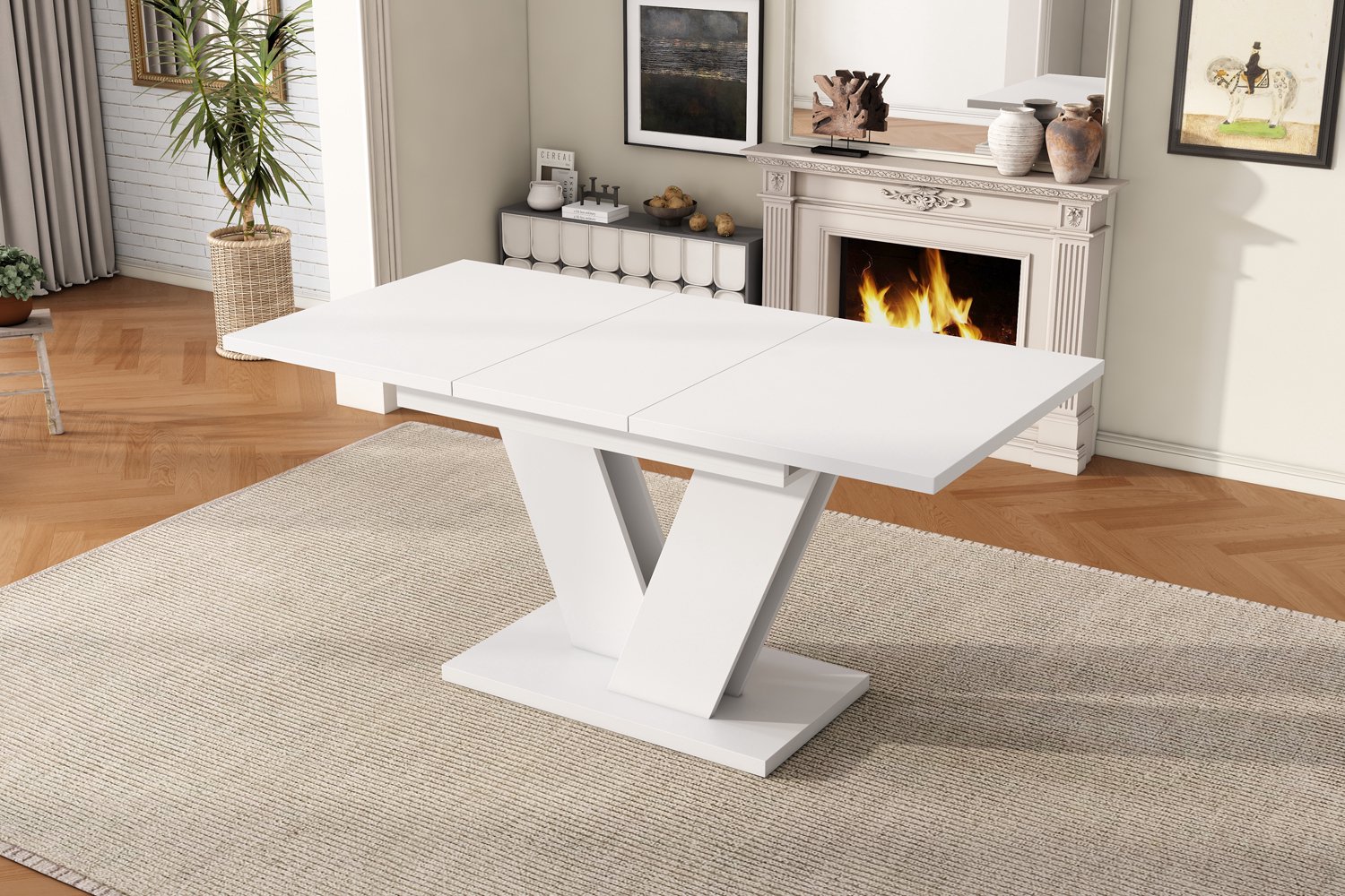 SONNENH Uitschuifbare eettafel met V-vormige voet - 120–160 x 80 cm - Wit