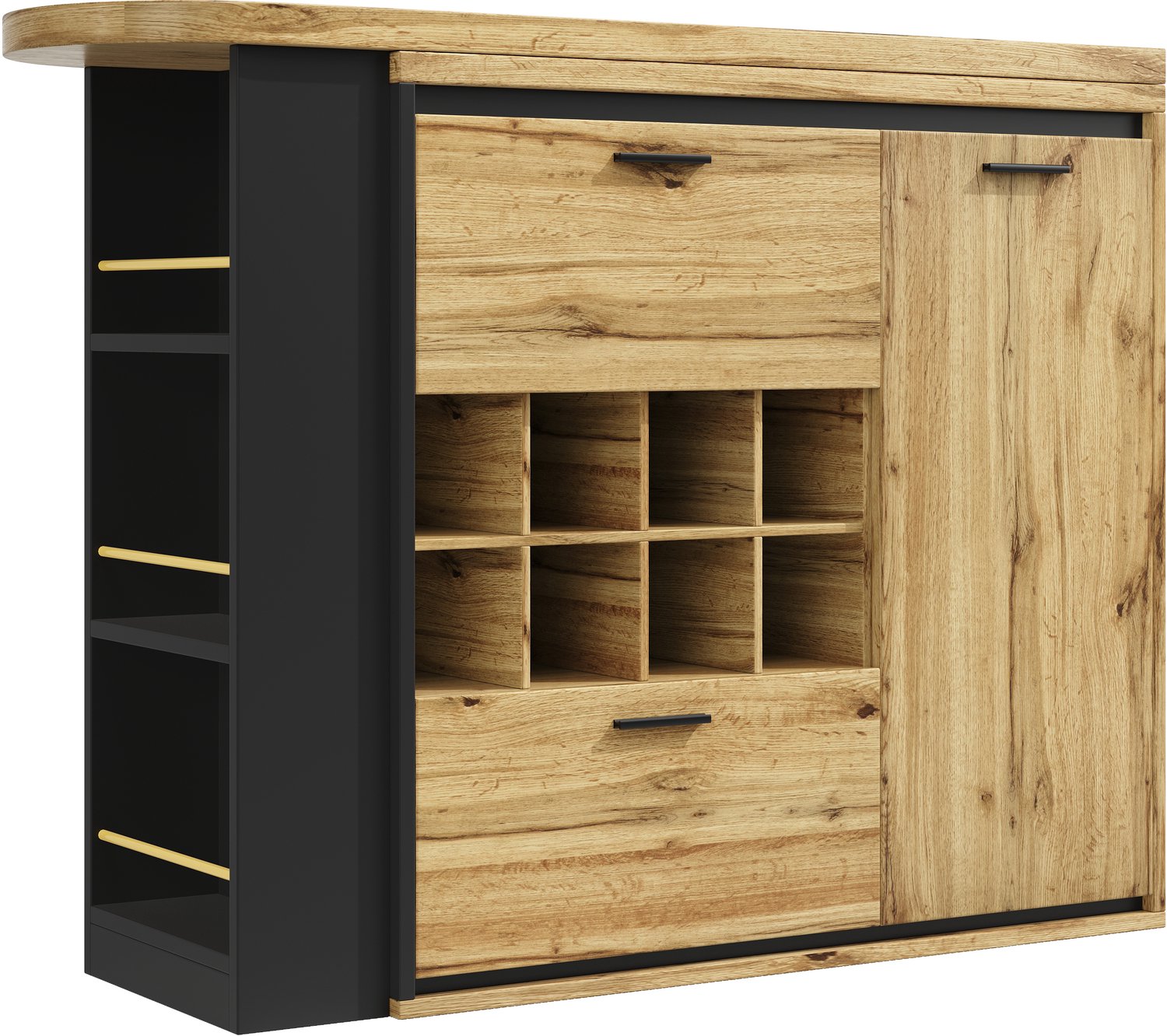SONNENH Uitschuifbare bartafel met 2 laden, wijnrek en opbergkast - 138 tot 220 cm - Houtlook