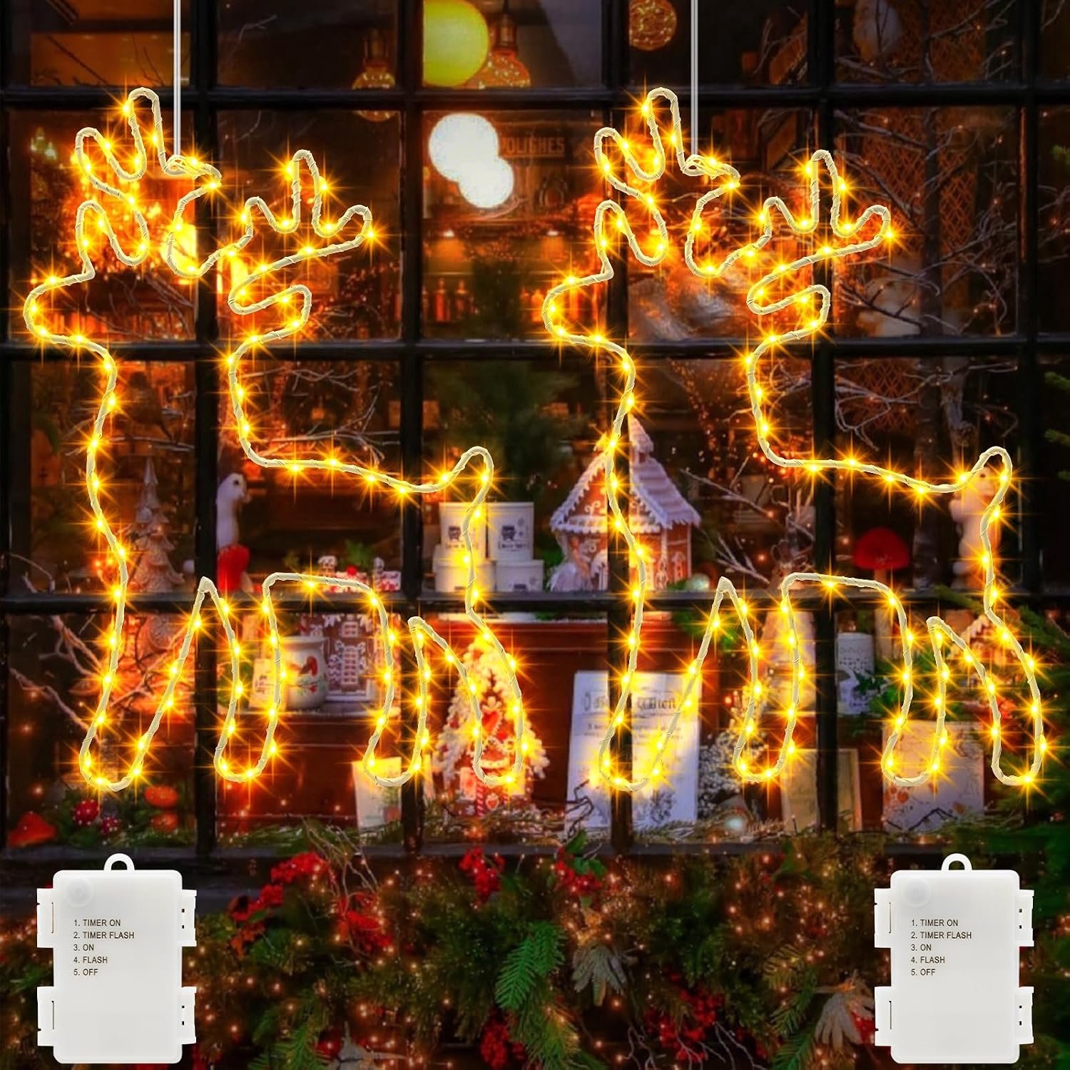 Omgoods - Set van 2 LED Raamdecoraties met Kerstthema