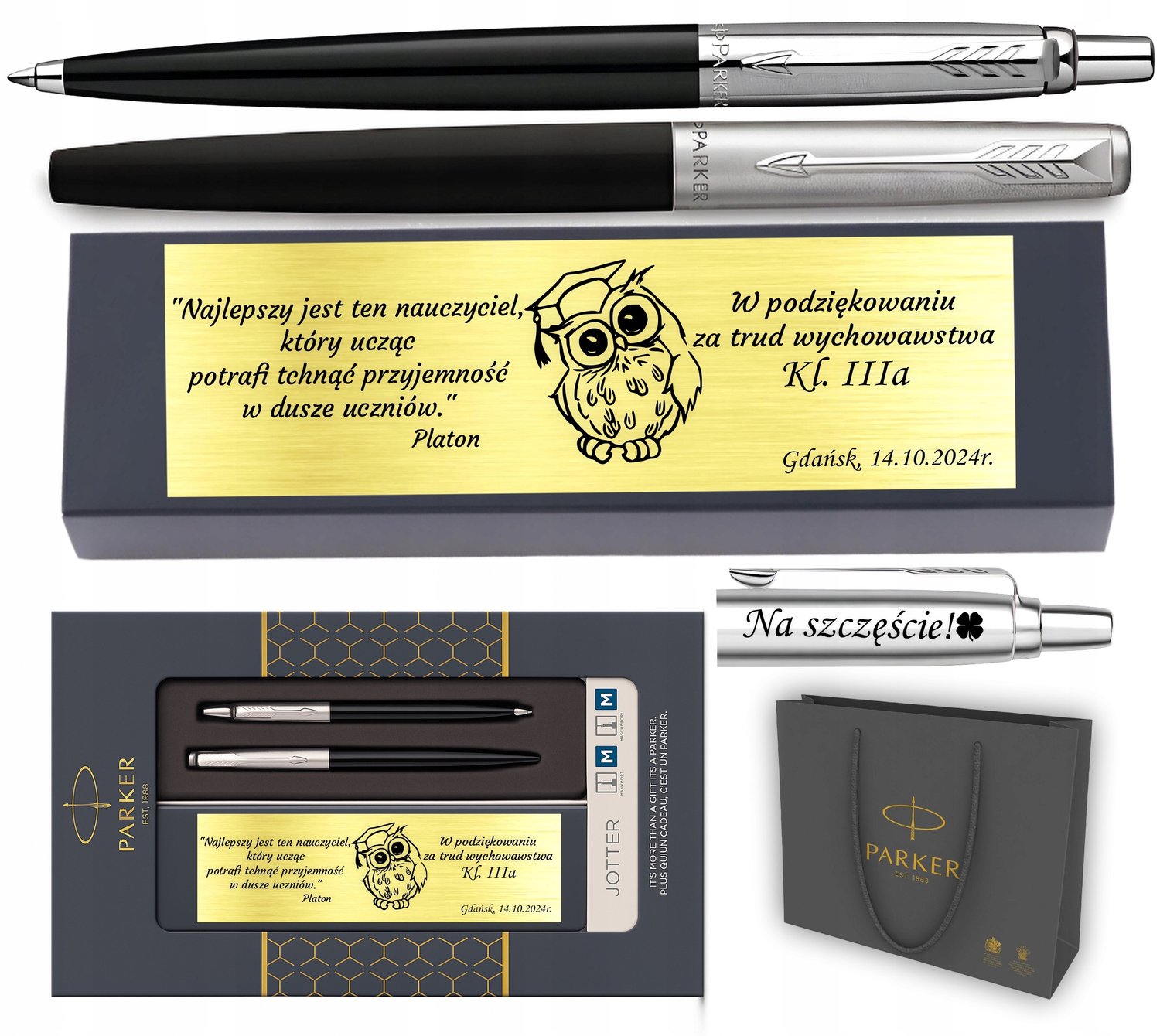 Parker Jotter Zwart Geschenkset: Vulpen & Balpen met Gravering