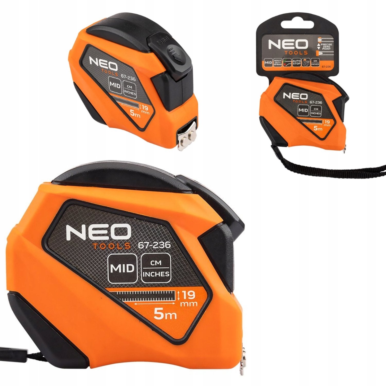 NEO Rolbandmaat 5m x 19mm - Staal, Metrisch & Inch
