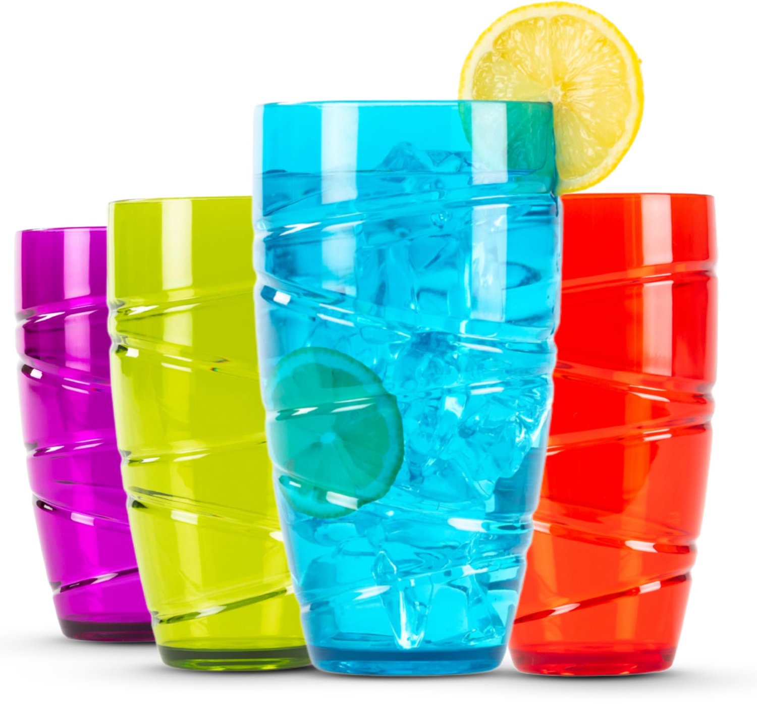LIVIVO Set van 4 Hi Ball kunststof acryl drinkbekers met wervelontwerp - ShopVlot