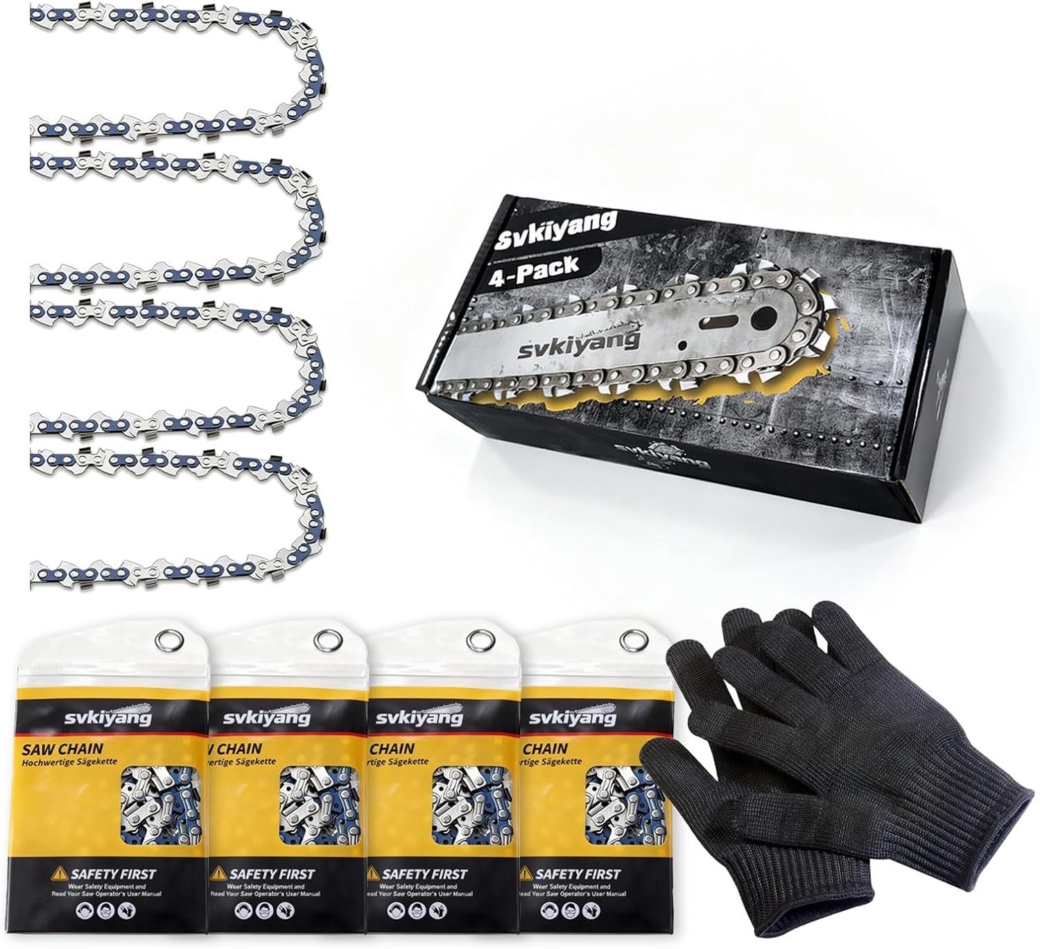 4 stuks zaagkettingen voor 40 cm zwaard 3 - 8 inch LP 1 - 1 mm 57 TG - kettingzaag ketting inclusief beschermende handschoenen en opbergtas - compatibel met Bosch AKE 40 - AKE 40-17S - AKE 40-18S - AKE 40-19S