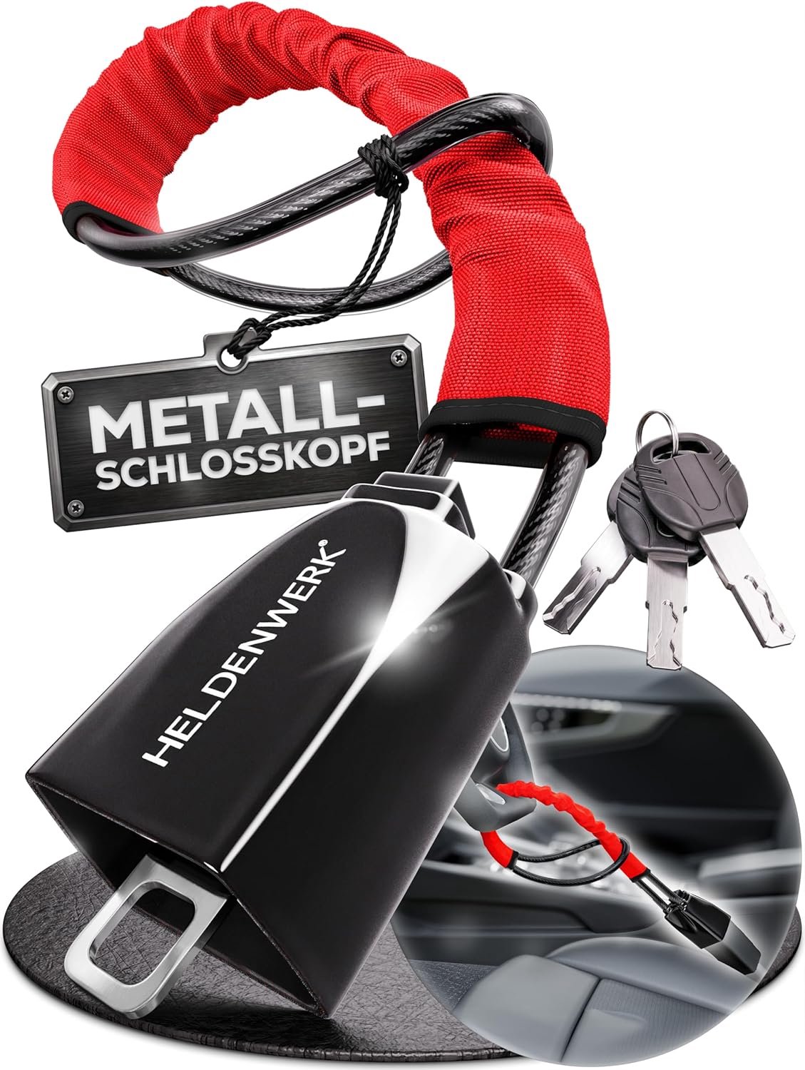 Stuurvergrendeling met metalen klem - universele fit - robuuste stalen kabel - optimale diefstalbeveiliging - ShopVlot