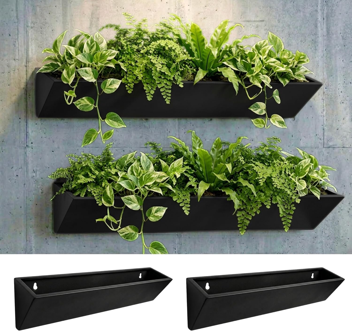 LaLaGreen Outdoor Wall Planters (76cm, 2 Pack) Triangle Black Carbon Steel Metal Hanging Flower Pots for Succulents, Large Geometric Wall Mounted Plan