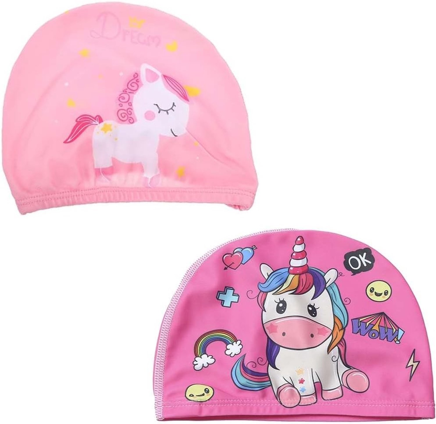 2 x grappige zwemmutsen voor kinderen met een eenhoorn ontwerp, ideaal voor lang en kort haar, perfect voor zwemlessen en plezier in het zwembad