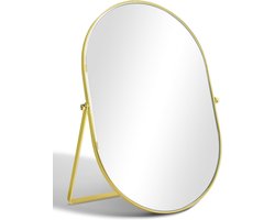 SnelShoppen - TSKDKIT Tafelt Spiegel 30x20cm Verstelbare Hoek Gouden Metaal Frame Vrijstaande Make-up Spiegel Ovalen Vorm voor Make-up en Kleding Tafe