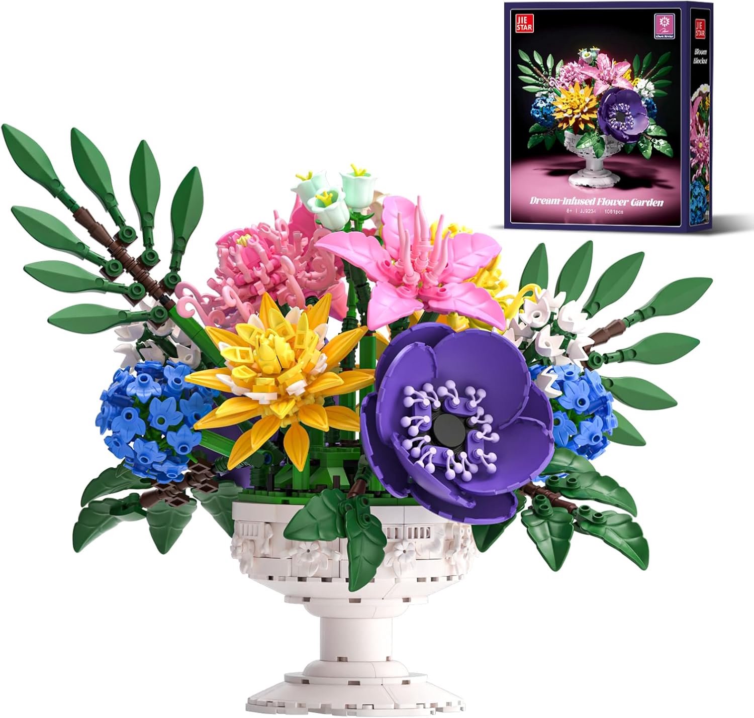 SnelShoppen - Botanicals Kunstbloemen Boeket Bouwset met Vaas, 10-delige Kleurige Bloemdecoratie, Kunstbloemen voor Thuis, Cadeau voor Vrouwen en Meis
