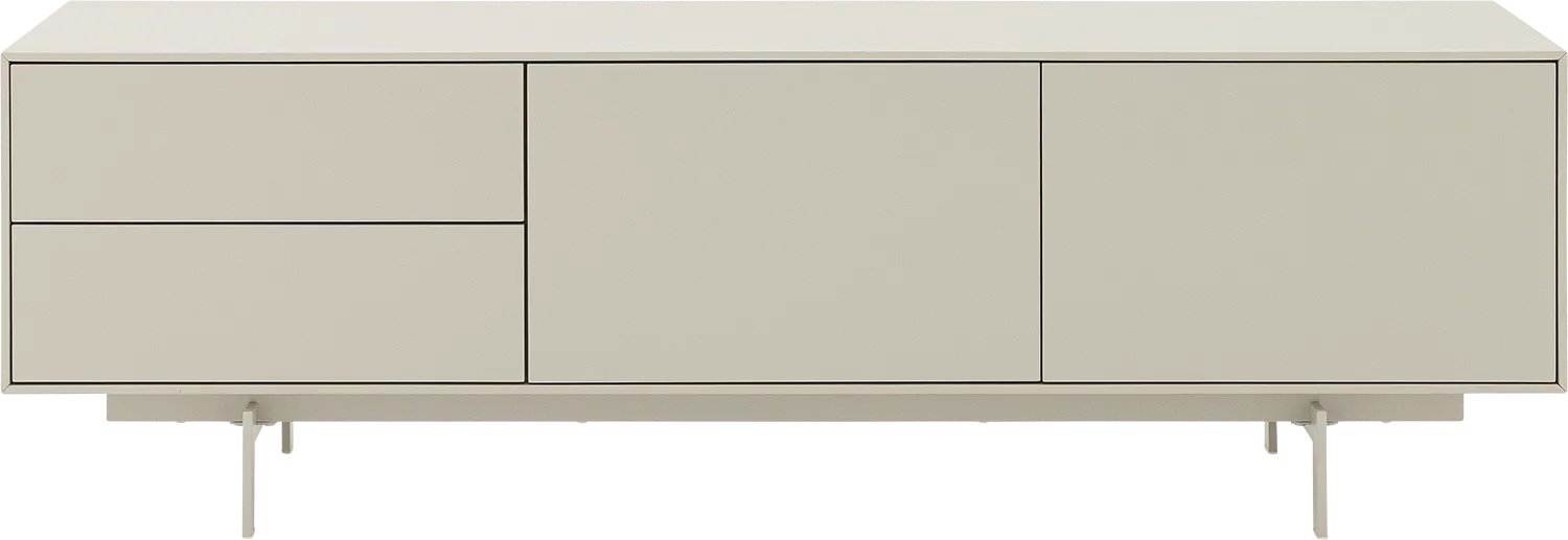 Goossens Tv Meubel Verona - 2 Deuren 2 Laden 45 Cm Diep - Mdf - Beige zijdeglans greige