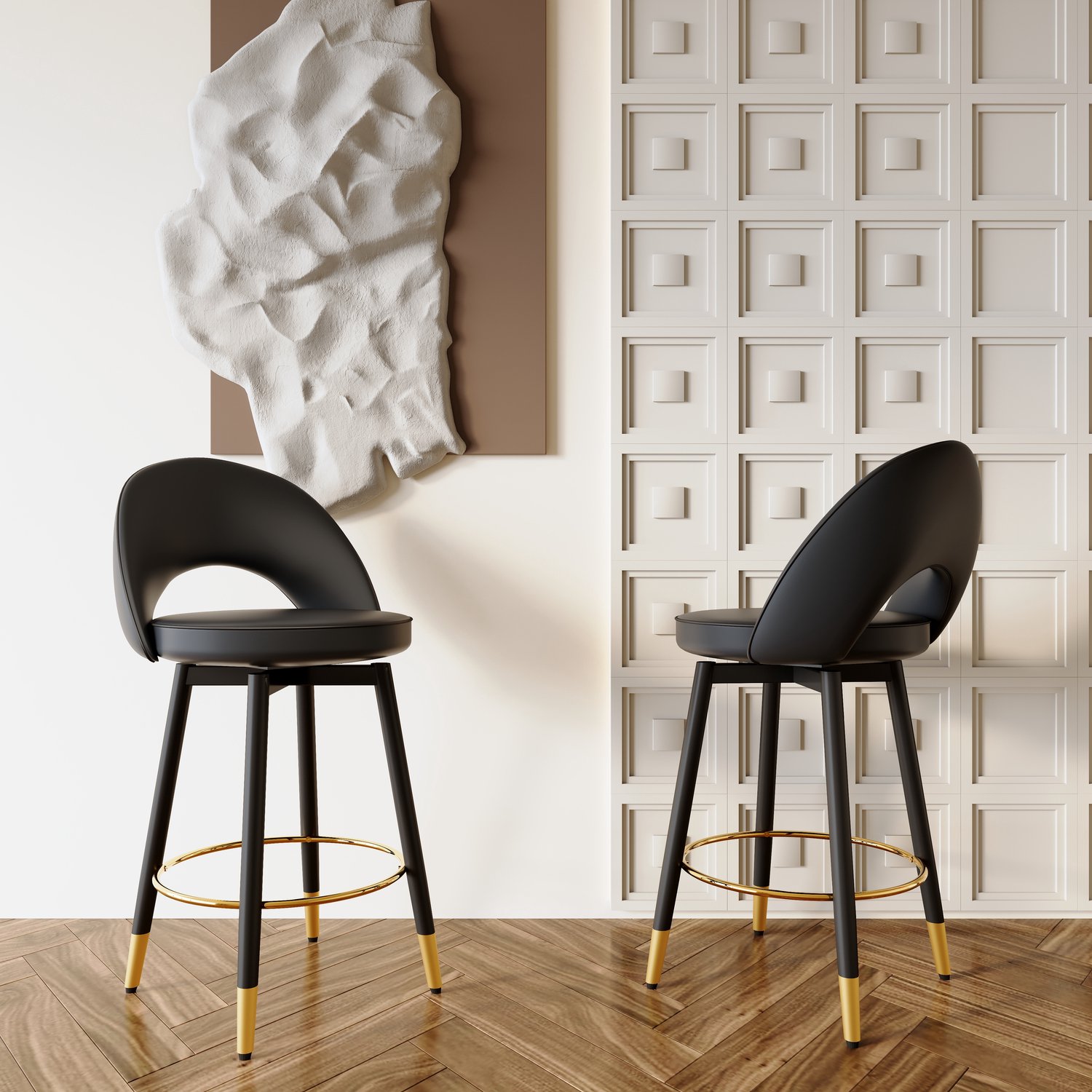 DantefHandels Draaibare Barkrukken Set van 2, 360° Draaibaar, Zwart PU-leer, Gestoffeerde Zitting, comfortabel zitcomfort, geschikt voor keuken, kookeiland, bartafel en bar