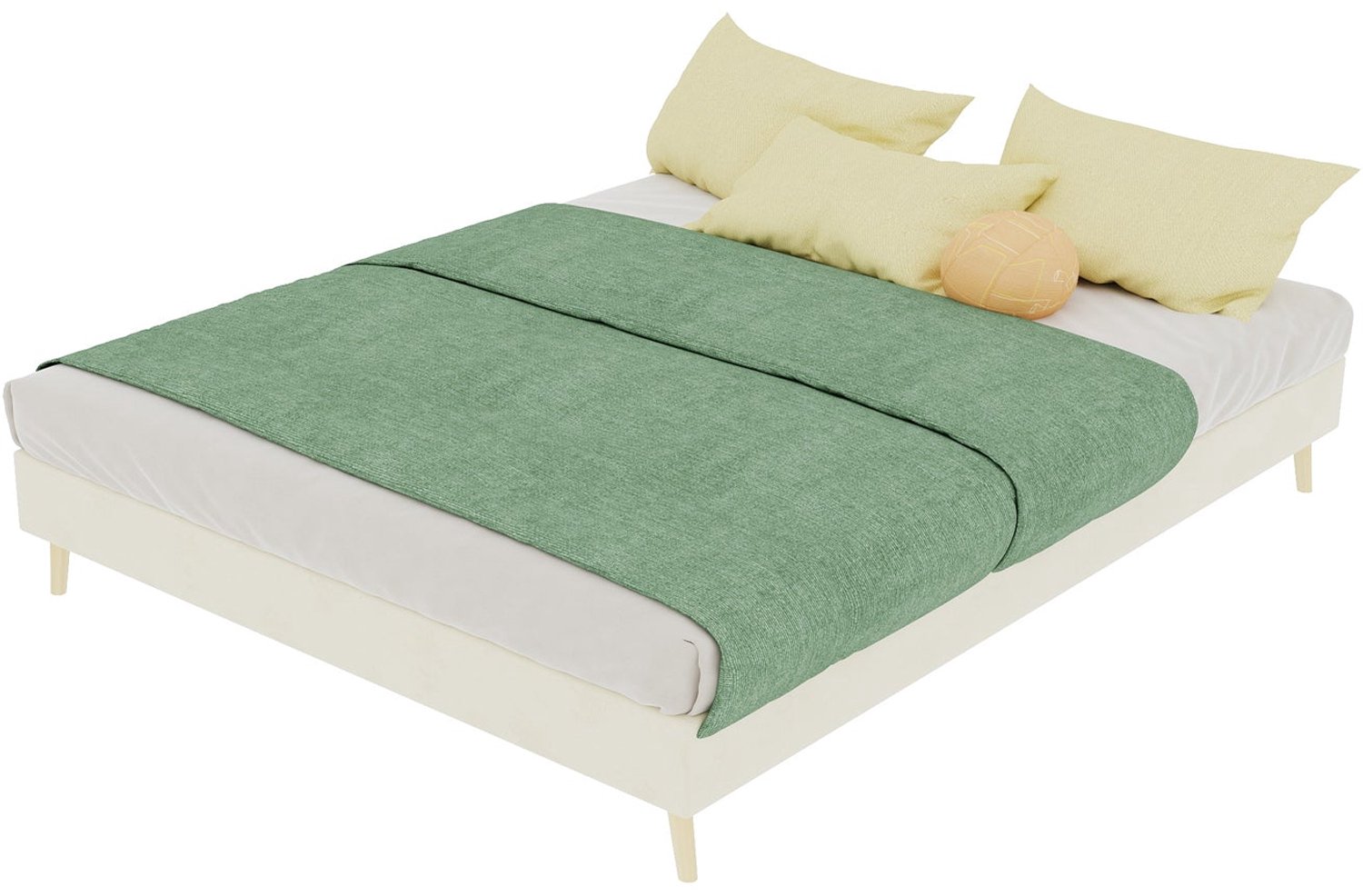 Merax Gestoffeerd Bed 140 x 200 cm - Tweepersoonsbed - Fluwelen Stof - Houten Lattenbodem - Metalen Onderstel - Beige
