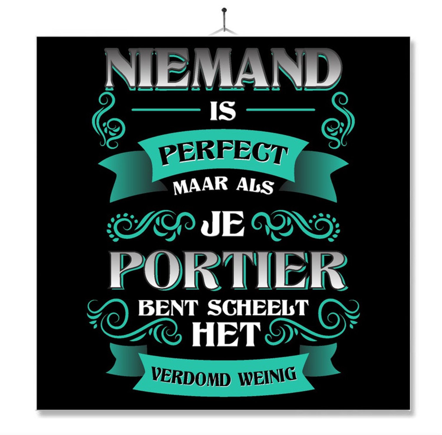 MC Living Tegel Met Opdruk | Kado | Cadeau | Niemand Is Perfect | Beroep | Portier Multi-Color