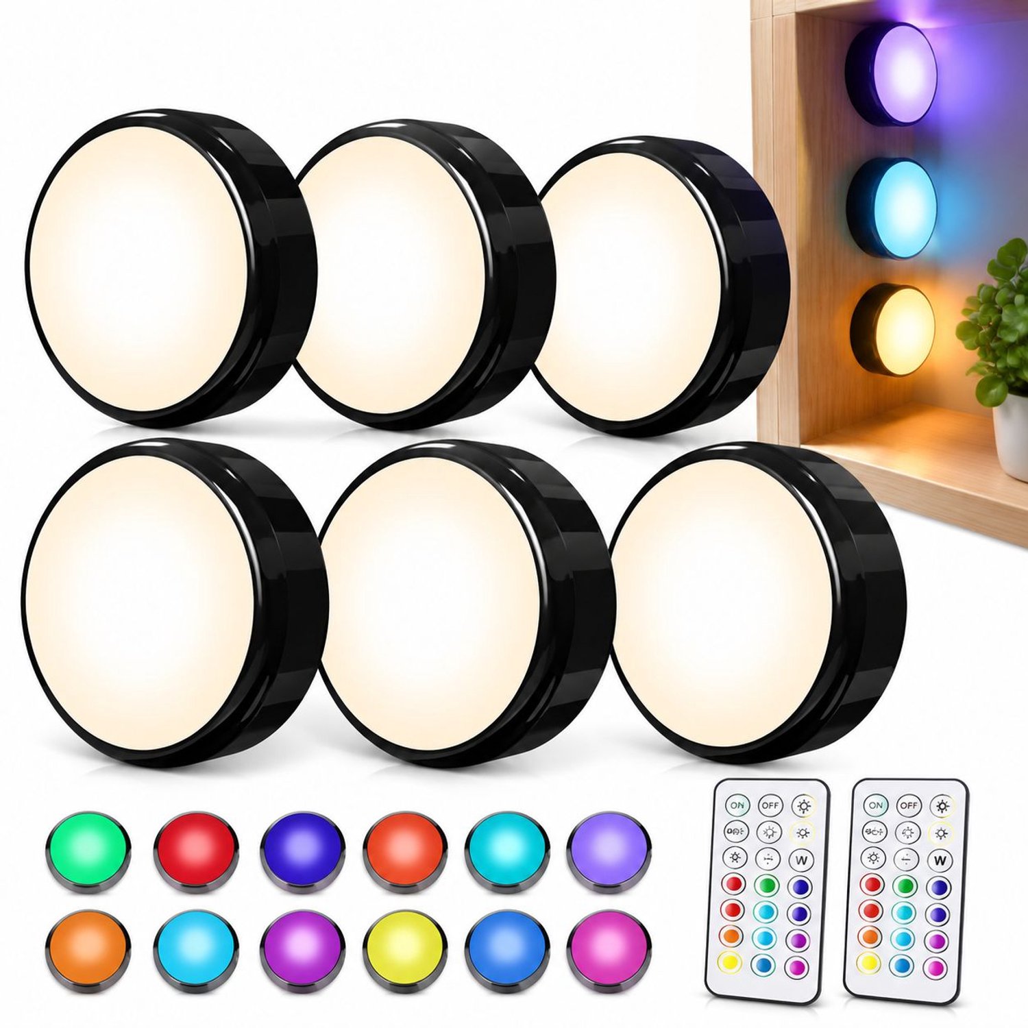 VHV Verlichting - Kast, LED - verlichting, dimbare verlichting onder de keukenkast, LED - verlichting in de keuken, meerkleurige LED - accu met afstandsbediening en timerfunctie zwart