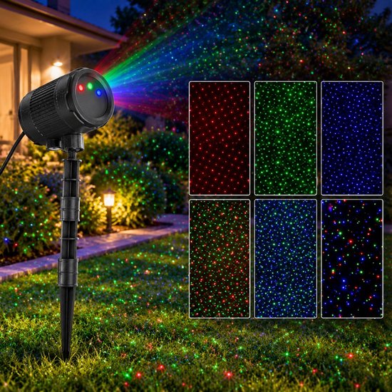 VHV - Verlichting - Kerstprojector, rode, groene en blauwe sterrenhemelverlichting, laserverlichting, waterdichte buitengazonverlichting van VHV — afbeelding 3