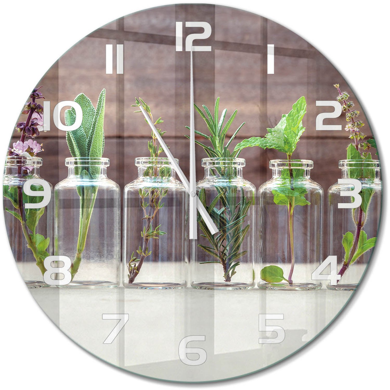 TULUP Wandklok - Planten in glazen Gekleurde Glazen Klok - fi60 cm - Groente Glazen Klok Met Print - Witte handen - Ronde Klok - Moderne Wandklok Glas - Wandklok Glas Decoratie