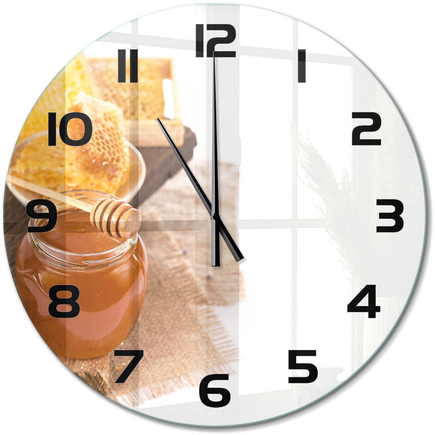 TULUP Wandklok - Honing Moderne Wandklok Glas - fi60 cm - Geel Wandklok Glas Decoratie - Zwarte handen - Ronde Klok - Glazen Wandklok Design - Klok Glas Met Opdruk