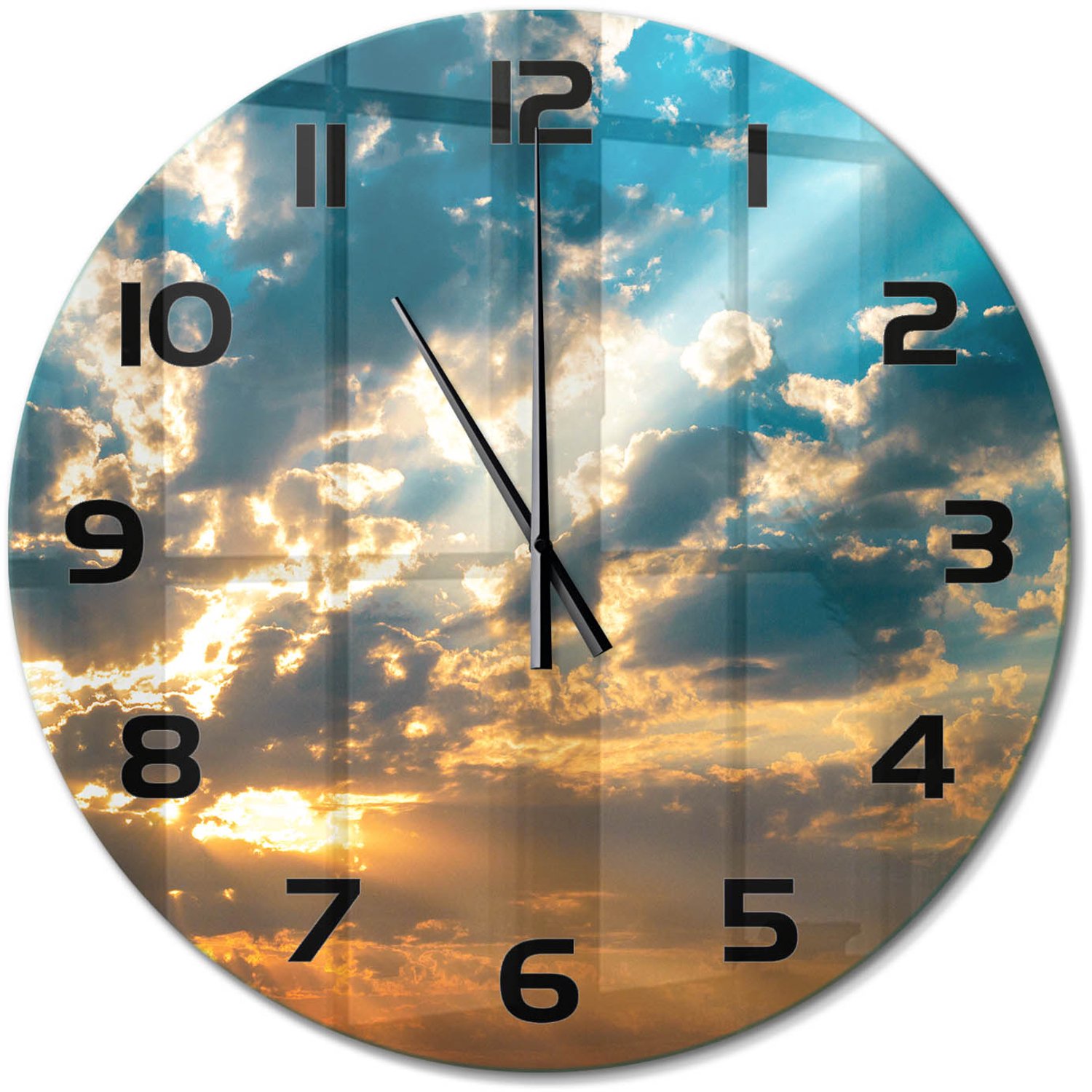 TULUP Wandklok - Hemel bij zonsondergang Glazen Wandklok Design - fi60 cm - Veelkleurig Klok Glas Met Opdruk - Zwarte handen - Ronde Klok - Wandklok Glas Met Motief - Decoratieve Glazen Klok