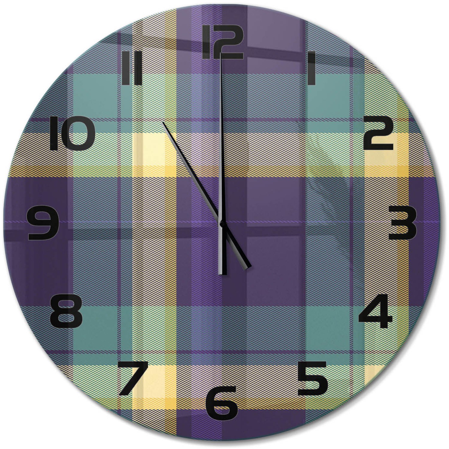 TULUP Wandklok - Mesh-textuur Gekleurde Glazen Klok - fi60 cm - Paars Glazen Klok Met Print - Zwarte handen - Ronde Klok - Moderne Wandklok Glas - Wandklok Glas Decoratie