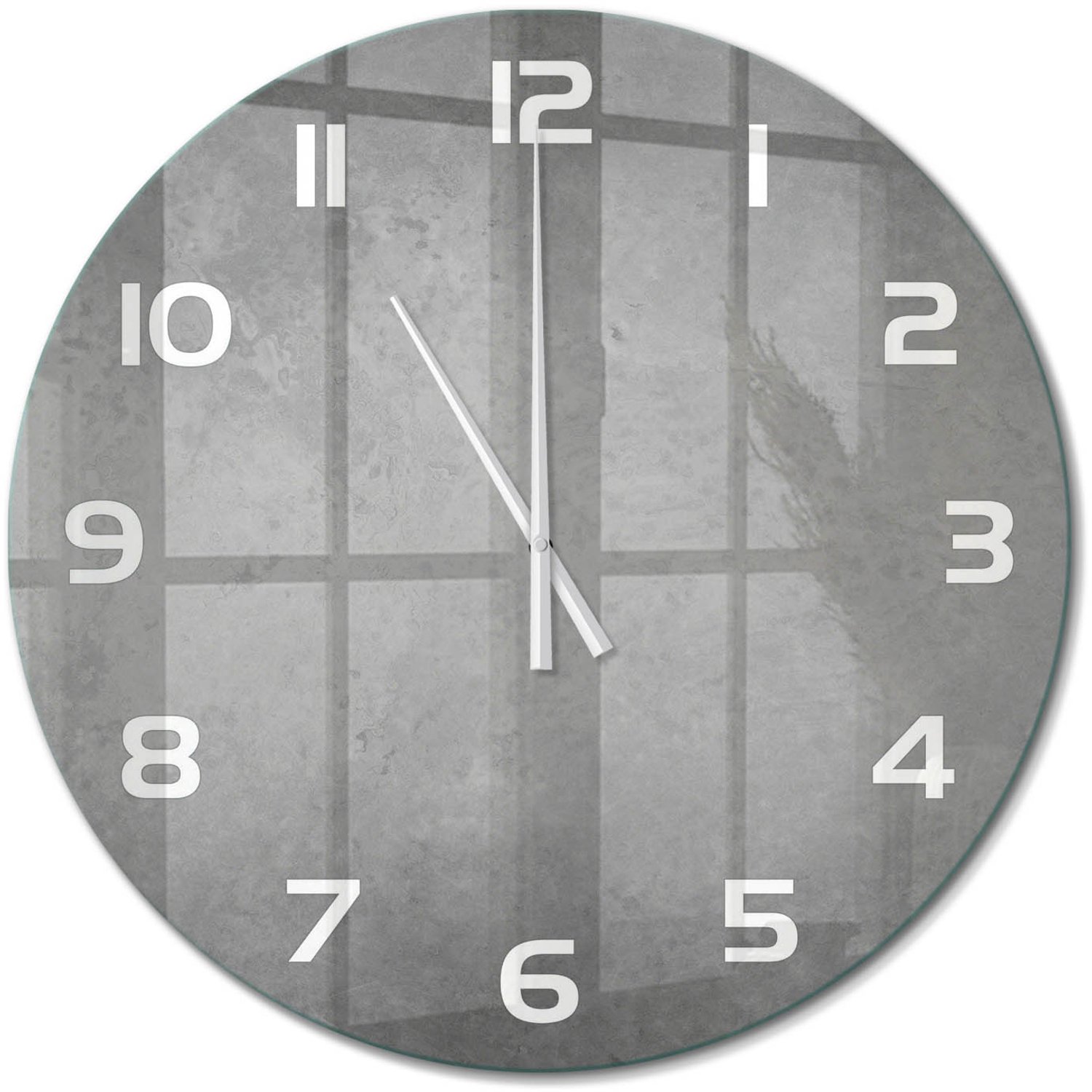 TULUP Wandklok - Specifieke achtergrond Klok Glas Met Opdruk - fi60 cm - Grijs Moderne Wandklok Glas - Witte handen - Ronde Klok - Decoratieve Glazen Klok - Glazen Wandklok Design