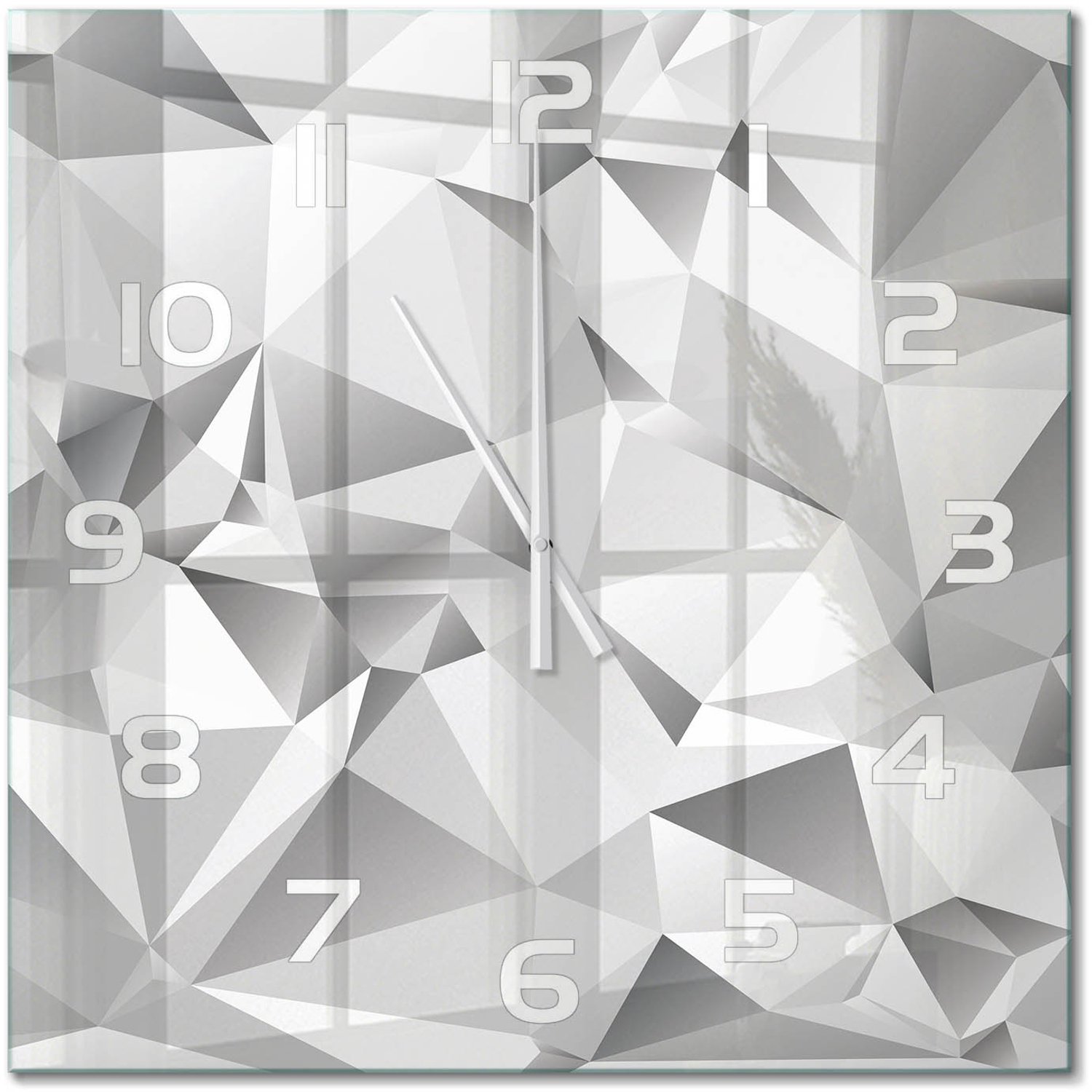 TULUP Wandklok - 3D-abstractie Glazen Klok Met Print - 60x60 cm - Grijs Wandklok Glas Met Motief - Witte handen - Vierkante Klok - Wandklok Glas Decoratie - Gekleurde Glazen Klok