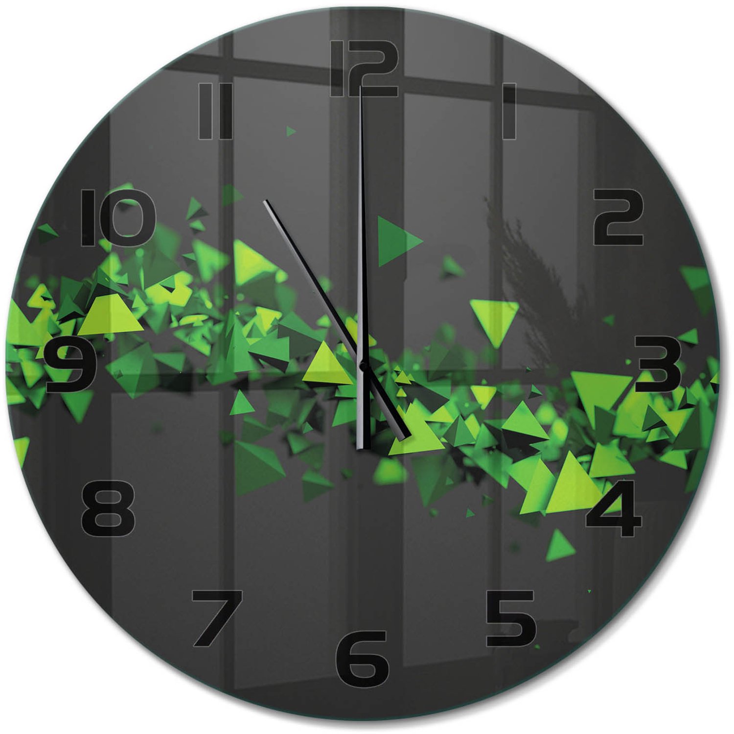 TULUP Wandklok - Geometrische golf Glazen Wandklok Design - fi60 cm - Groente Klok Glas Met Opdruk - Zwarte handen - Ronde Klok - Wandklok Glas Met Motief - Decoratieve Glazen Klok