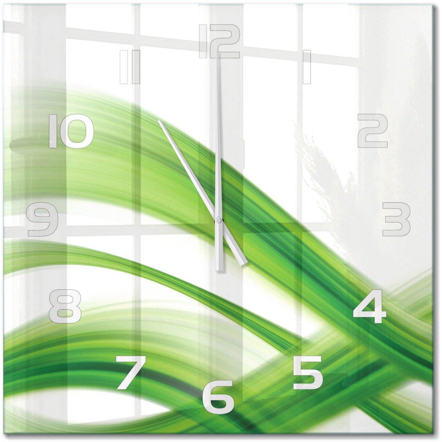 TULUP Wandklok - Golfabstractie Wandklok Glas Met Motief - 60x60 cm - Groente Decoratieve Glazen Klok - Witte handen - Vierkante Klok - Gekleurde Glazen Klok - Glazen Klok Met Print